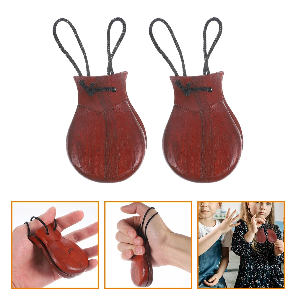 

2 Pcs Handheld Castanets Without Handle Percussion Pear Wood Instruments Adults