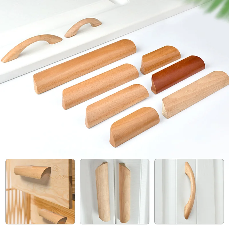 

1PC Wood Handle Furniture Drawer Handles With Screws Modern Cabinet Solid Wood Knob Kitchen Cupboard Door Drawer Pulls Hardware