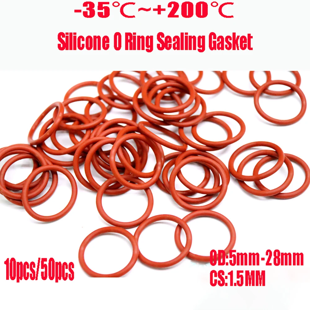

10pcs 50pcs OD 5-28mm Food Grade Silicone O-Ring Thickness 1.5mm Waterproof And High Temperature Resistant Red Seal Ring