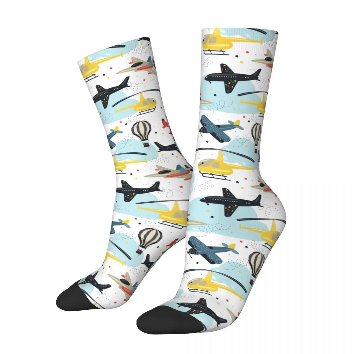 

Hip-hop Cartoon Planes Basketball Socks Polyester Middle Tube Socks for Unisex Non-slip