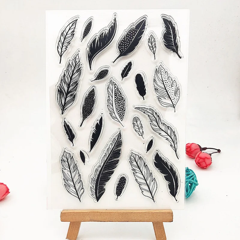 

11*16cm Feather Transparent Silicone Finished Stamp DIY Scrapbooking Journal Rubber Coloring Embossed Stencils Decora Reusable
