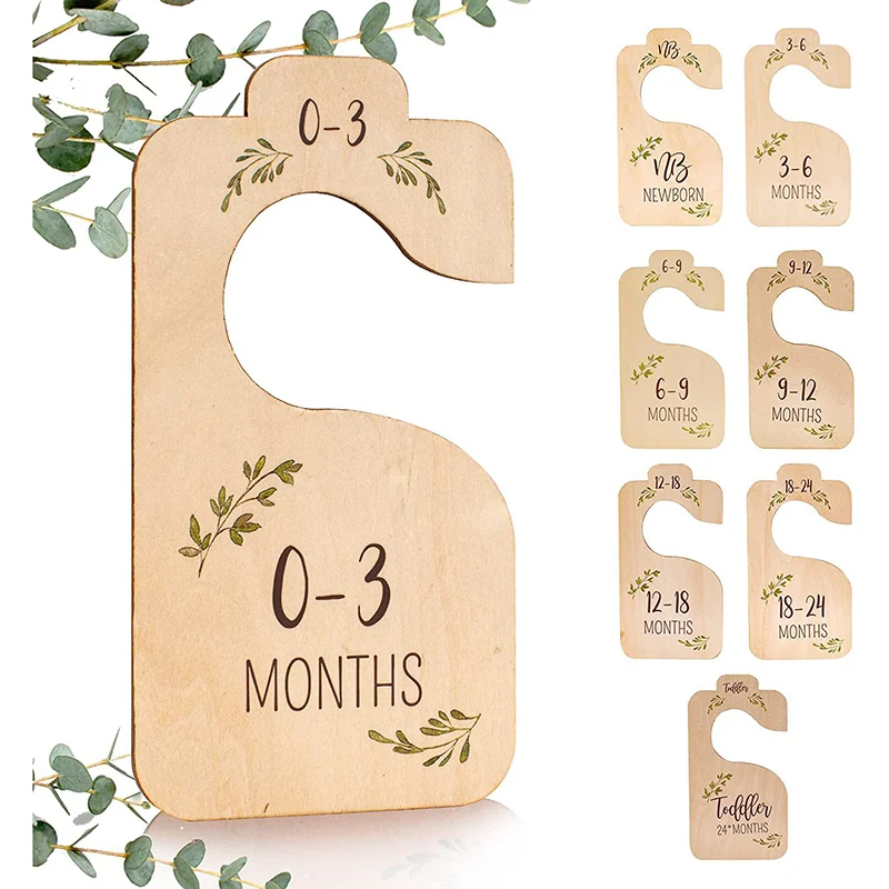 8pcs/set Storage Organizer Home Newborn To 24 Month Gift Baby Closet Divider Size Dividers Wood Card Clothes Hanger