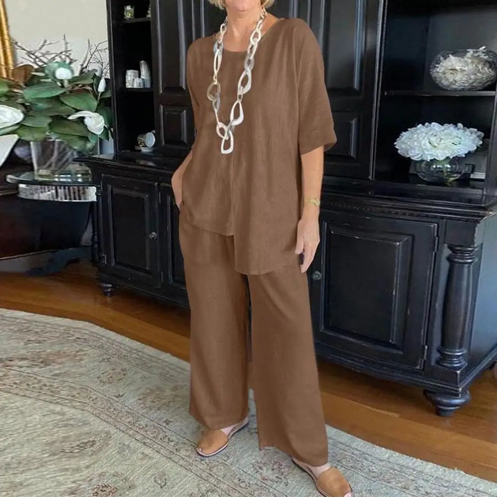 

Women Casual Suit Stylish Women's 2-piece Set Loose-fit T-shirt Wide-leg Pants for Comfortable Summer Homewear Solid Color