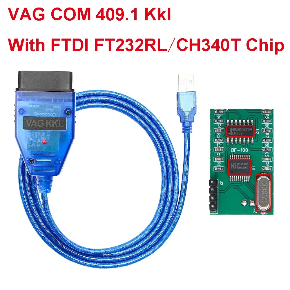 KKL VAG COM 409,1 CH340 OBD2 автомобильный диагностический инструмент с интерфейсным кабелем чипа FTDI FT232RL USB ECU сканер передача для телефона