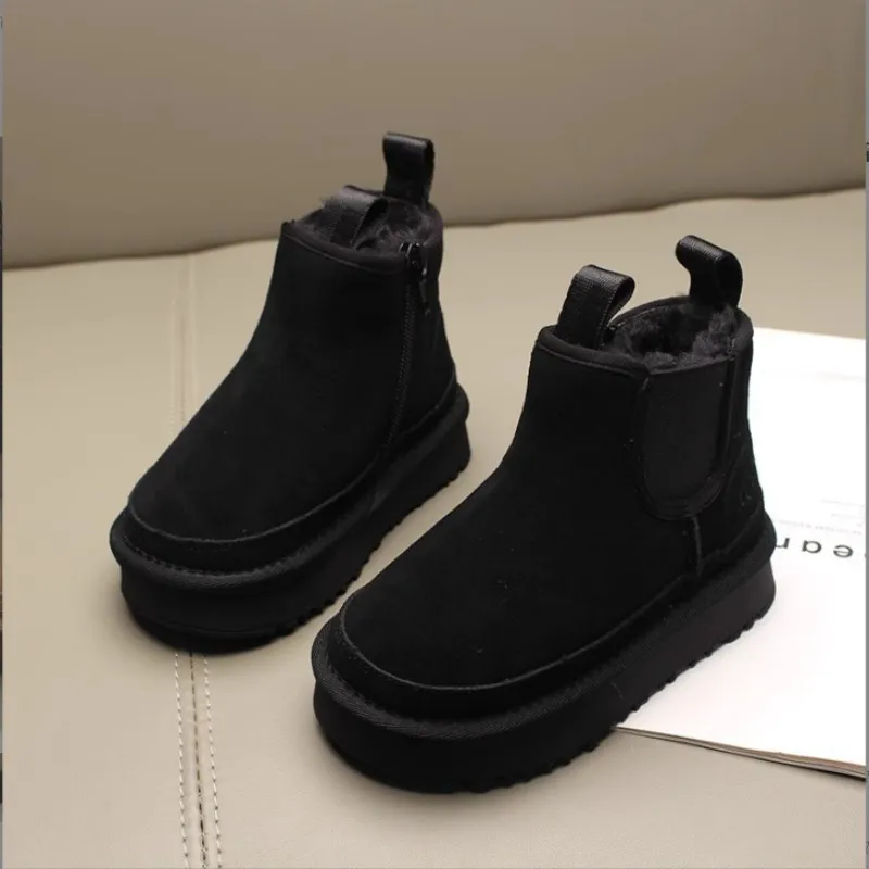 2024 Winter New Children's Snow Boots Baby Cotton Shoes Boys' Short Girls' Thick Velvet Warmth Size 26-37