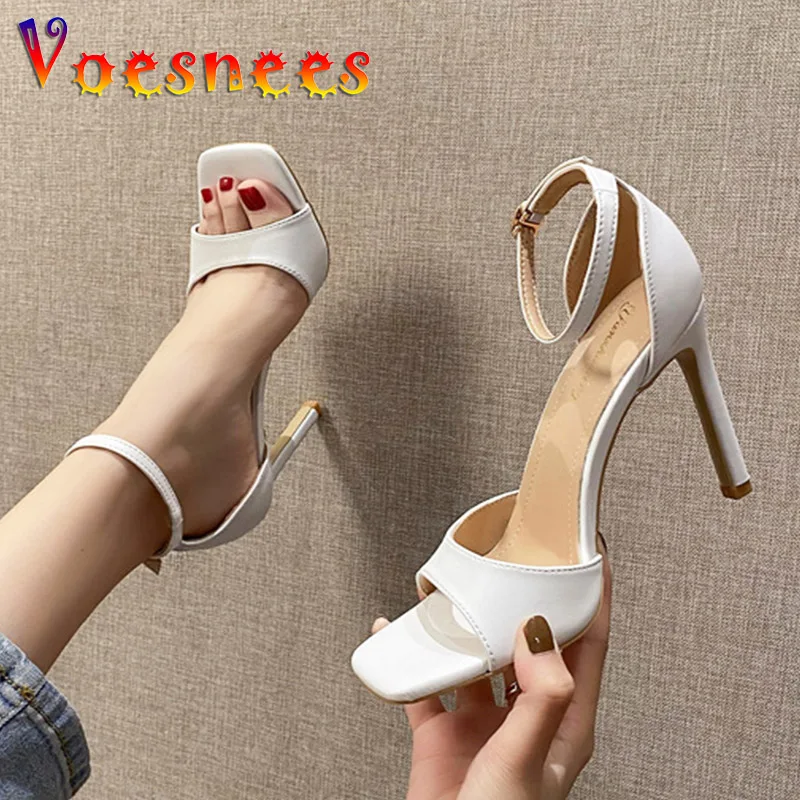 

Voesnees Summer New Buckle Strap High-Heeled Shoes Thin Heel Square Head Open Toe Fashion One Word Belt Women's Sandals 2022 Hot