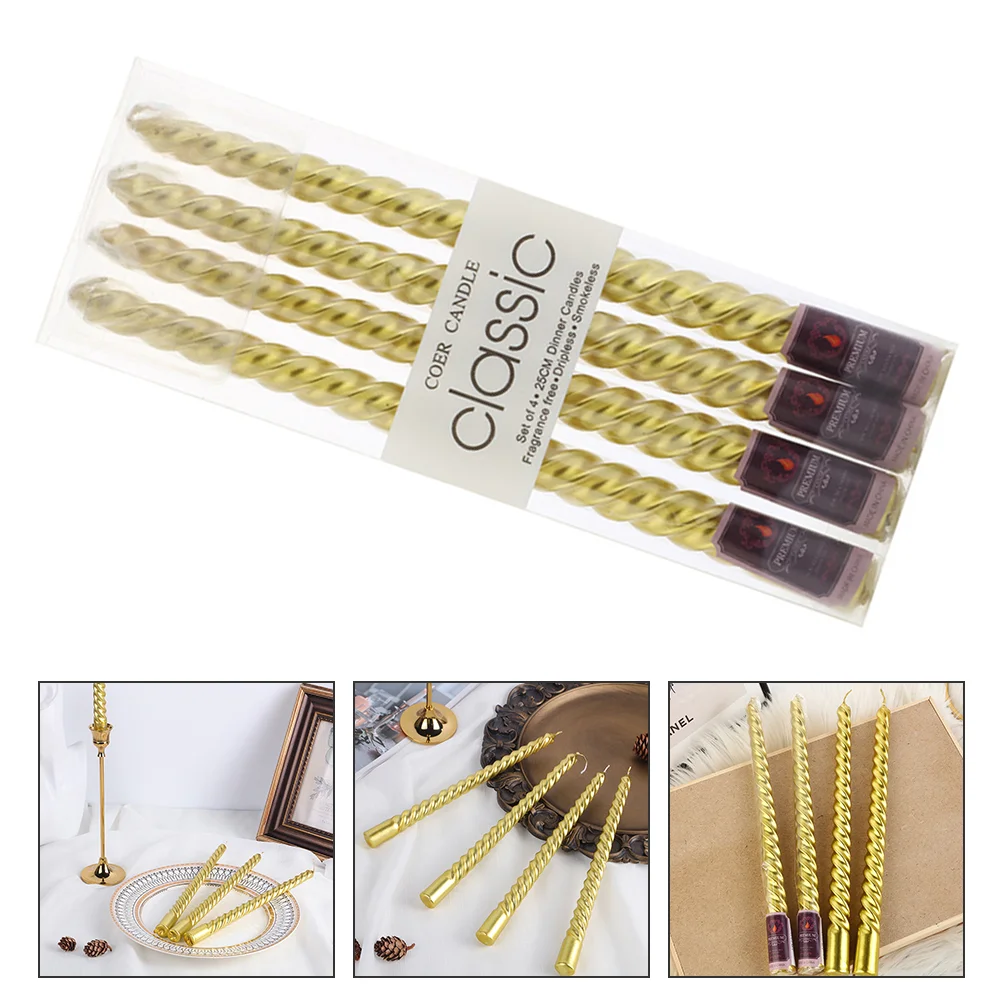 

Spiral Taperwedding Thin Twisted Golden Decor Party Twisty Color Candlestick Smokeless Tall Flameless Beeswax Set