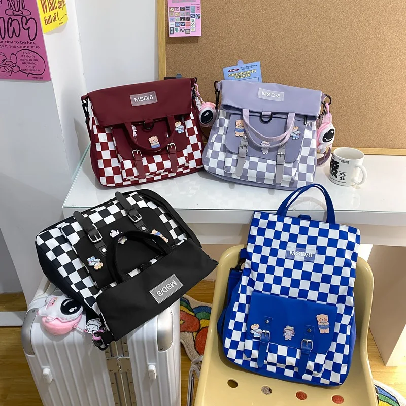 

Оригинальная дизайнерская школьная сумка, вместительная сумка через плечо, сумка-мессенджер, рюкзак двойного назначения, сумки, женские сумки в клетку