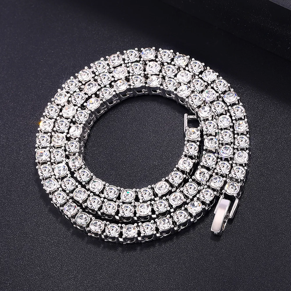 

European and American Cross-border Minority Hip-hop Cuban Chain Alloy Electroplating Trendy Tennis Chain 5mm Diamond Jewelry