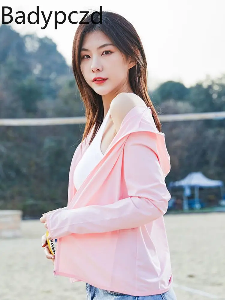 

Badypczd Sun Protection Clothing Thin Long-sleeved Breathable Anti-ultraviolet Running Sports Jacket for Women Summer 2022 New