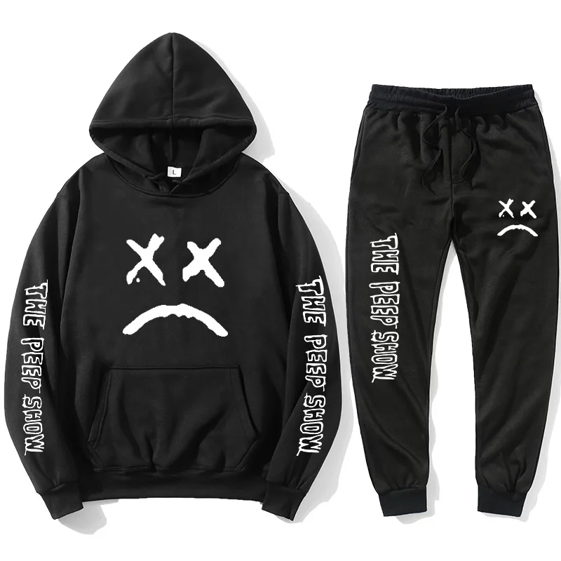 

Lil Peep Hoodie Set Hellboy Lil Peep Men and Women Casual Hoodie + Pants Harajuku Crying Face Print Sweatshirt Hip Hop Top Pants
