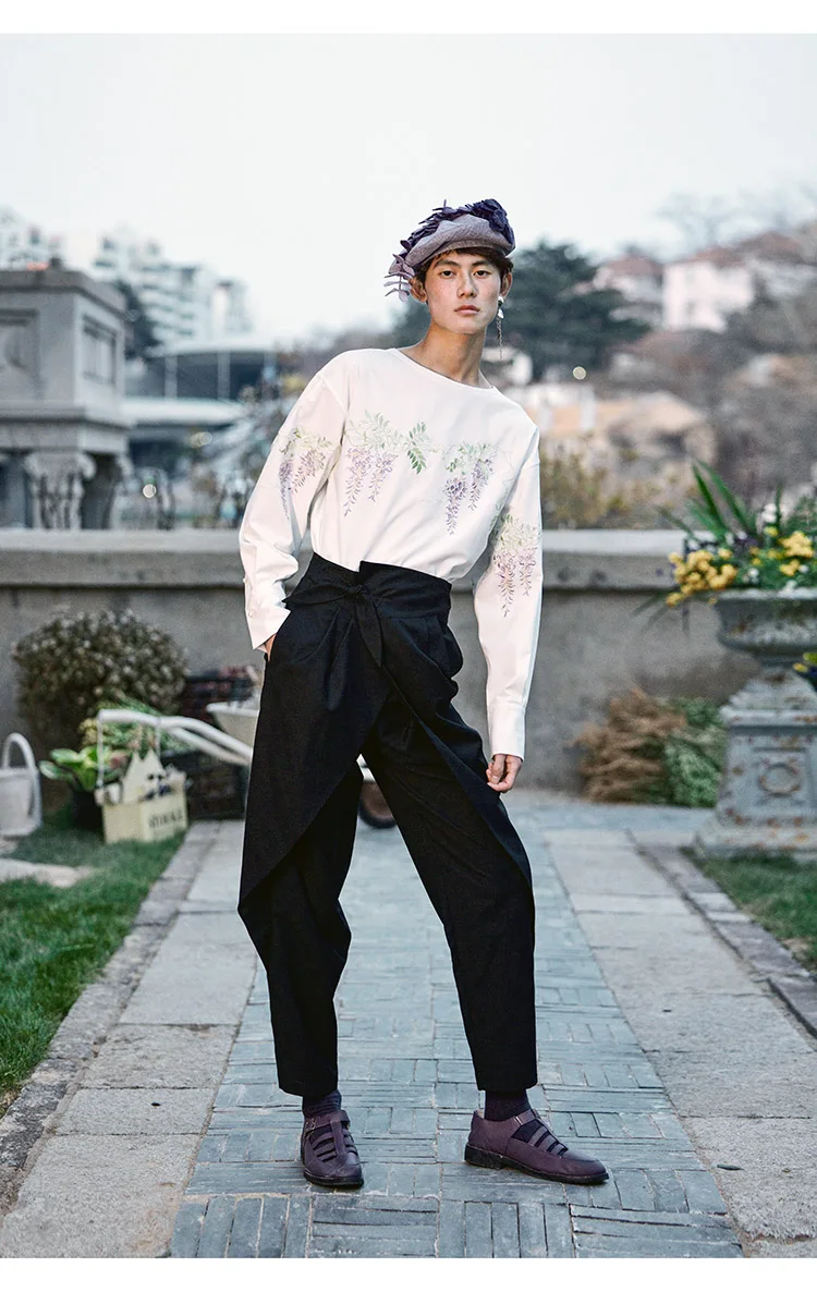 Новинка мужская и женская одежда 27-46 брюки с завышенной талией цветочным узором