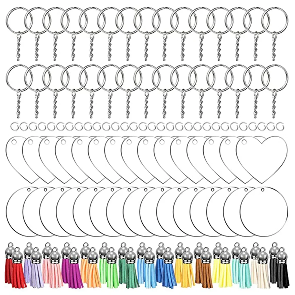 

Transparent Acrylic Keychain Blank Vinyl 120 Pieces Including Acrylic Blanks,Tassels,Chain Key Rings, for Key DIY