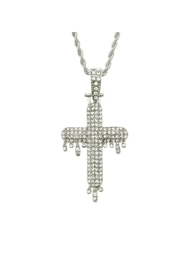 Цепочка с кулоном в виде креста фианитами золотистого и серебристого цвета |