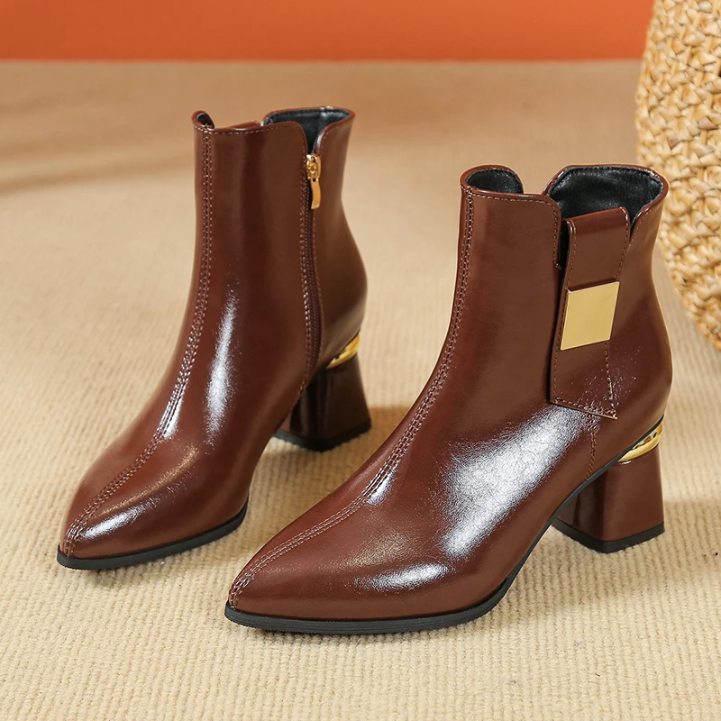 Женские ботинки на высоком каблуке зимние Нескользящие водонепроницаемые из ПУ