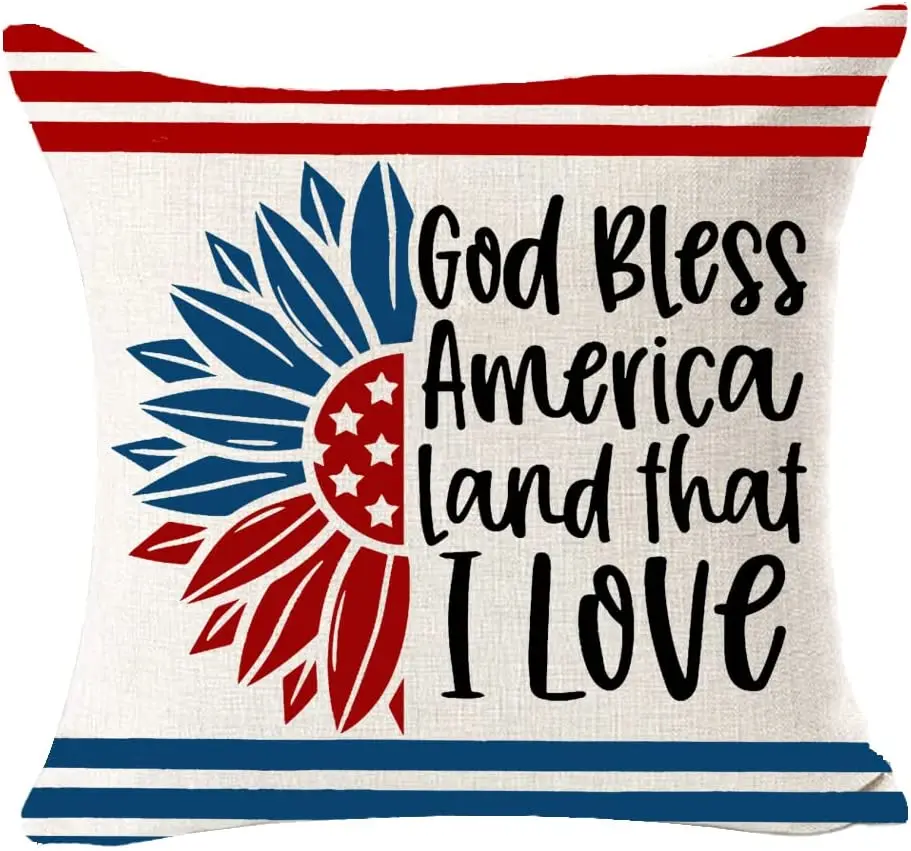 

Декоративная подушка в полоску с изображением богов и надписей «American Land That I Love», 18x18 дюймов