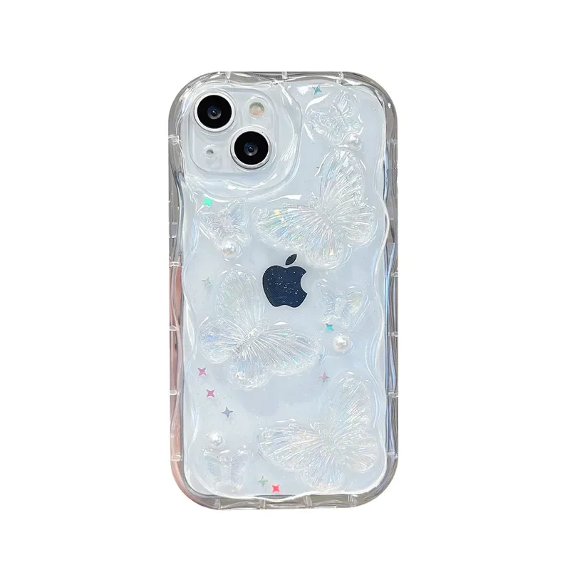 Роскошный прозрачный чехол для телефона с 3D-бабочкой для iPhone 16, 15, 14 Pro Max 13, 12, Pro Max, мягкий чехол из ТПУ с защитой от падения, блестящий жемчуг (art.: 3920cb00a665d) - 3920cb00a665d