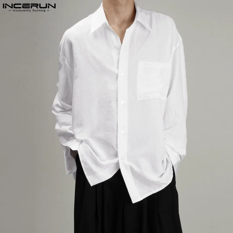 

Длинная одежда с лацканами 2023 рубашки мужские строгие однотонные Модные Цветные корейские повседневные рубашки с рукавами Мужская свободн...