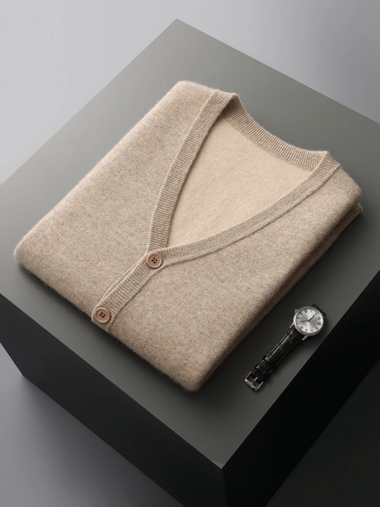 Мужской кашемировый свитер с V-образным вырезом базовый кардиган на осень и зиму