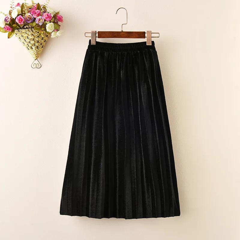 Girls Velvet Pleated Long Skirt Spring Autumn New Children's Cotton Casual Loose Elastic Waist Skirts WT773 images - 6