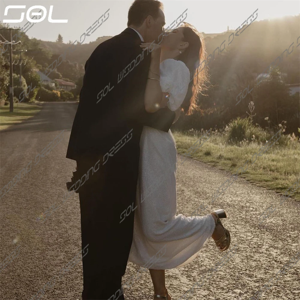 Женское свадебное платье с глубоким V-образным вырезом и рукавами-фонариками