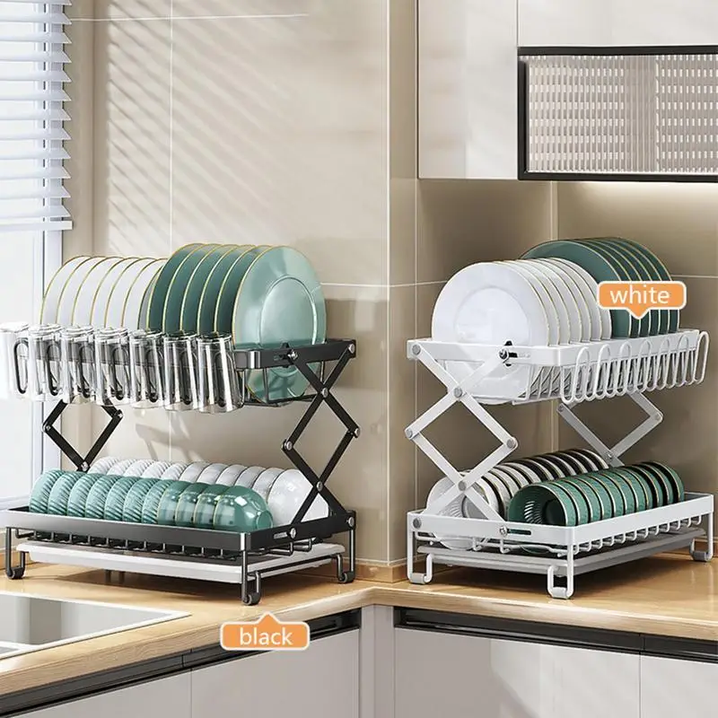 2-уровневая сушилка для посуды с капельным лотком органайзер кухонной раковины