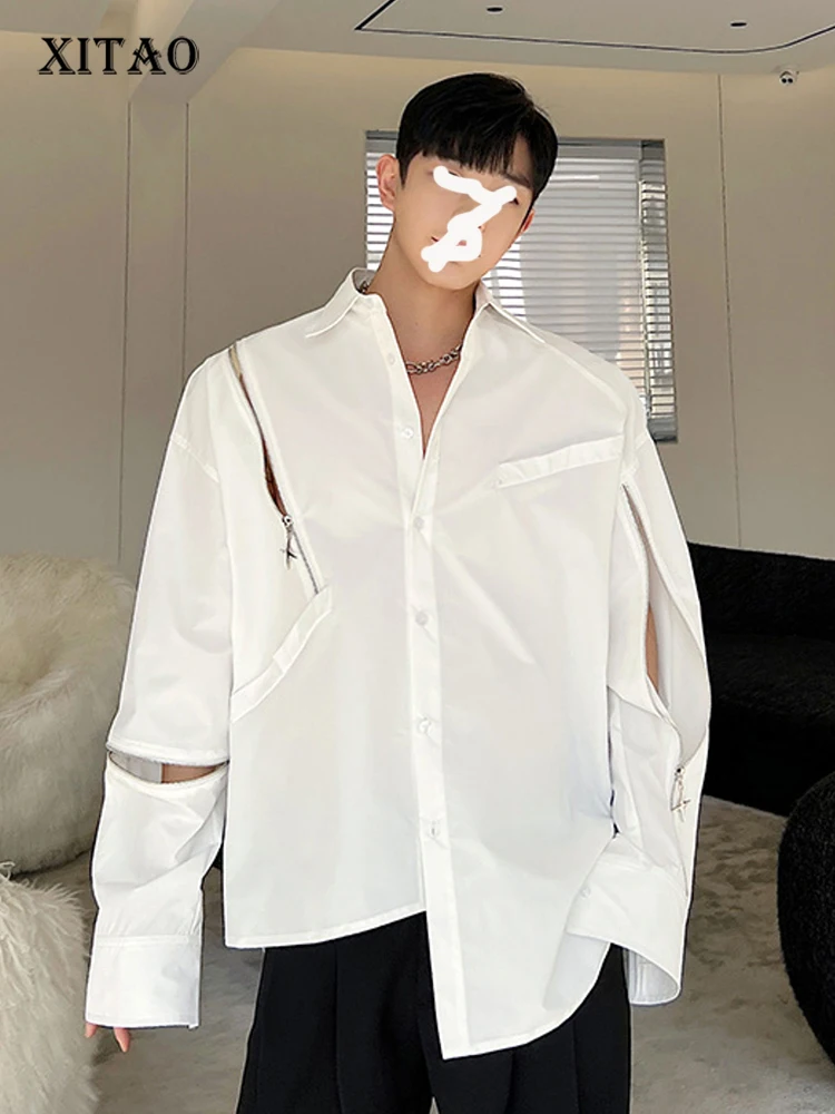 

XITAO Irregular Blouse Fashion White Black Single Breast Goddess Fan Casual Style Loose 2023 Summer Minority Shirt WLD16613