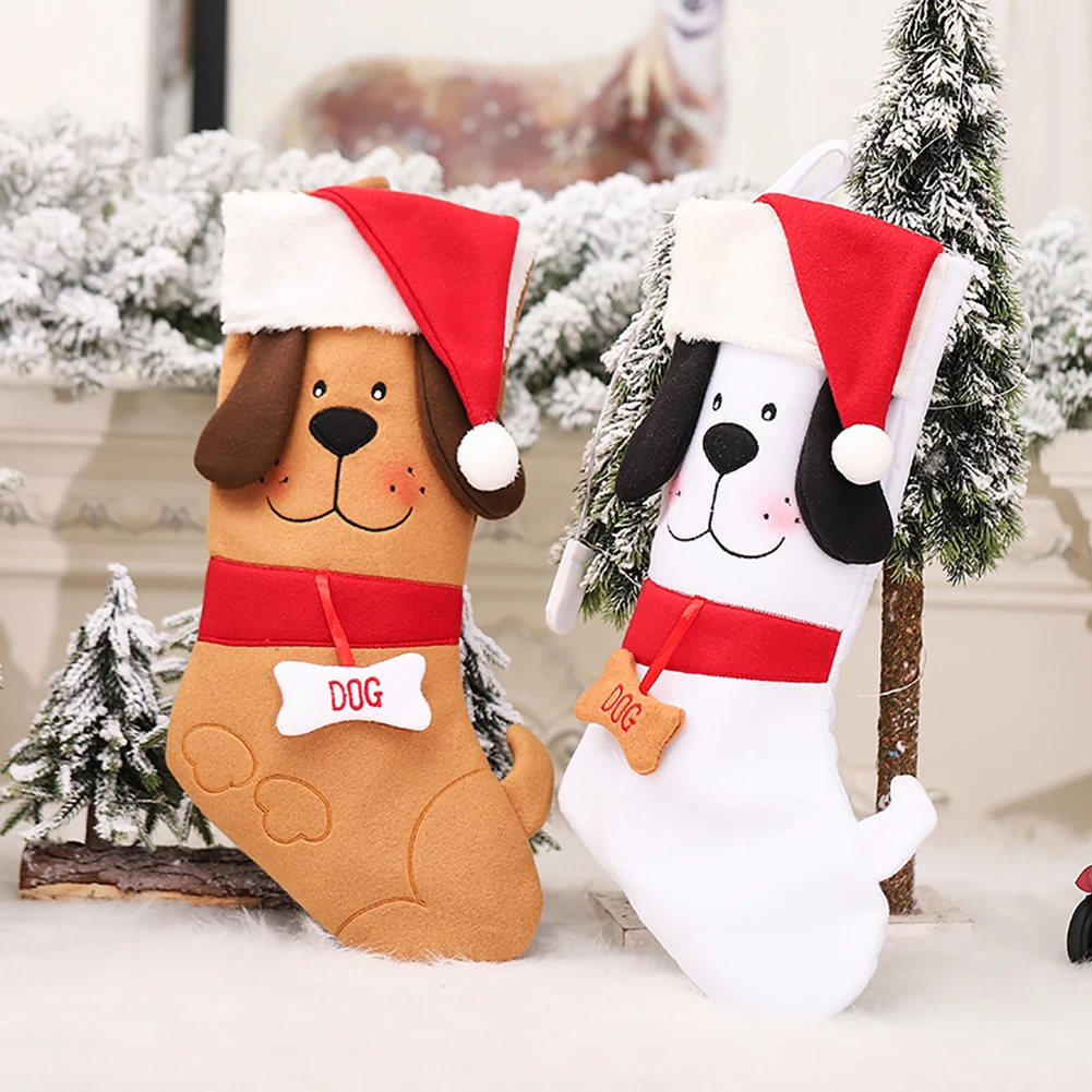

Christmas Stocking Hanging Lovely Puppy Dog Xmas Stocking Christmas Decorations Candy Holder Fireplace Ornament