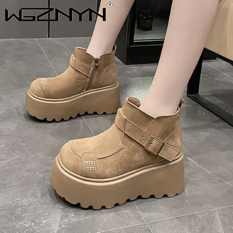 2025 НОВЫЕ дизайнерские ботильоны на платформе женские замшевые туфли плоской