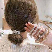 fashion girls korean pearl headband crystal rubber band for women ponytail scarf hair accessories
