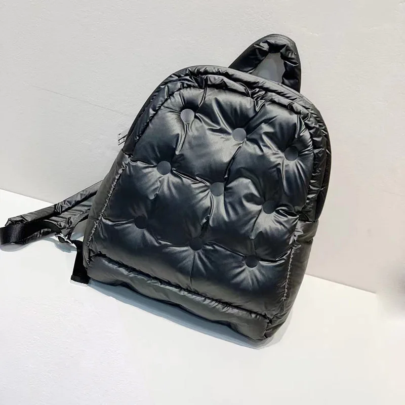 

Women's Backpack Fashion Winter Space Pad Cotton Feather Down Shoulder Bags Large Capacity Design Female Student School Bag