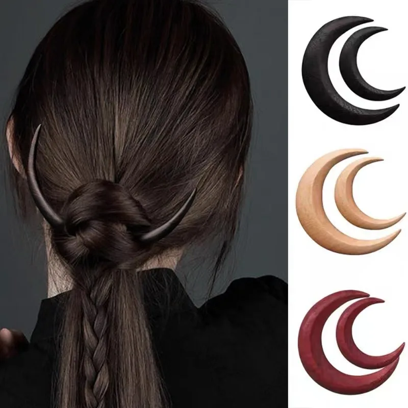 Вилка для волос в форме полумесяца женщин и девочек деревянная расческа ручной