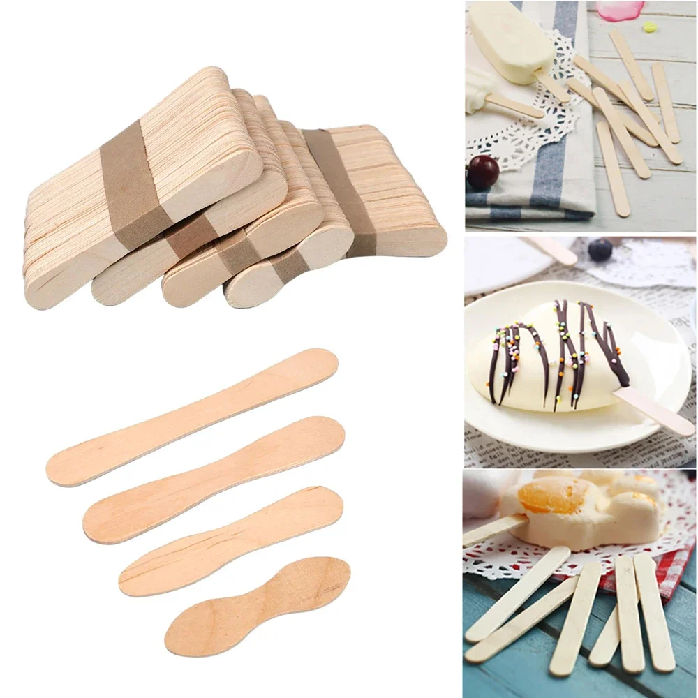 

100/50pcs Ice Cream Popsicle Sticks Natural Wooden Sticks Ice Cream Spoon Hand Crafts Art Ice Cream Lolly Cake Pastry Tools