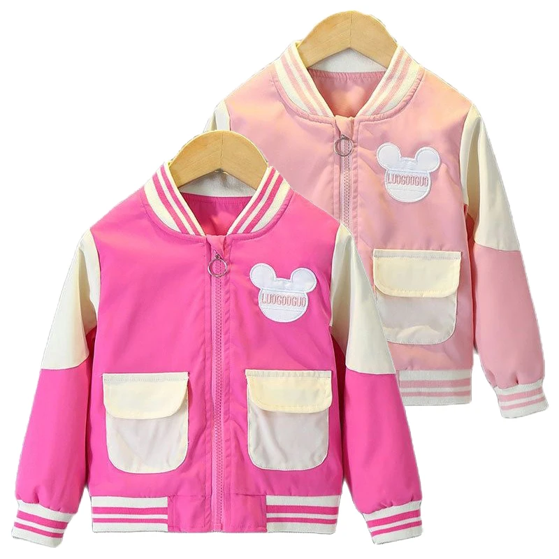 

Girls Disney Mickey Mouse Jackets Spring Autumn 1-6Y Kids Lovely Cartoon Print Spimle Cardigan Children Casual Sports Outerwear
