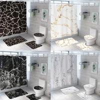 Marble Stripe Pattern Printing Home Decor Bathroom Toilet Cover Sets Waterproof Shower Curtain Home Textile Mats Carpet Suits