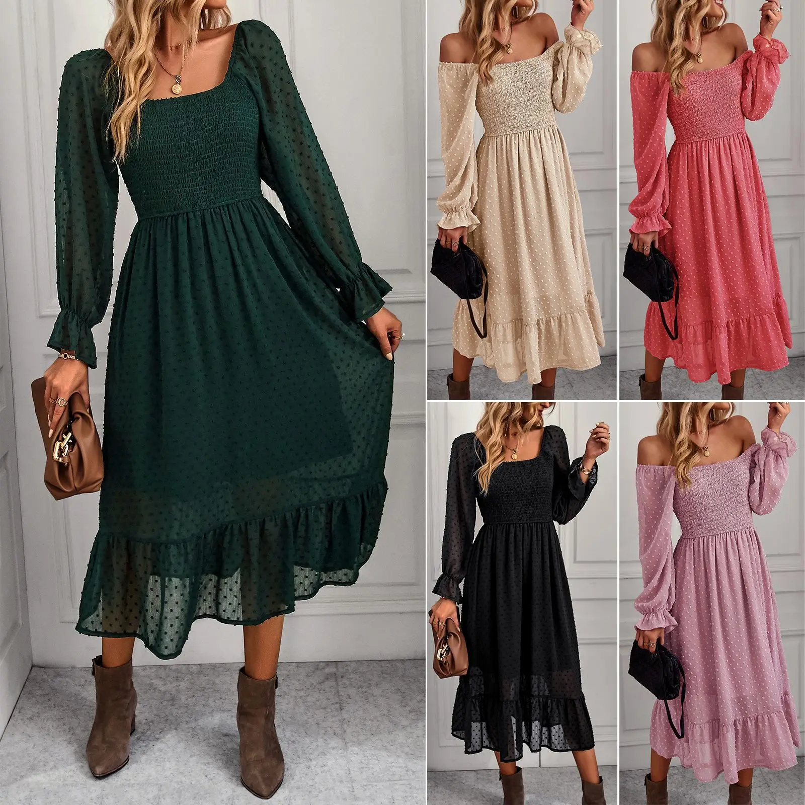 

Женское платье с широкой юбкой, Элегантное повседневное платье во французском стиле с квадратным вырезом, весна-лето 2023