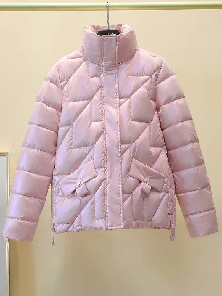 2022 Glossy Winter Jacket Women Short Parkas Thicken Outerwear Solid Coats Female Winter Down Cotton Padded Jacket