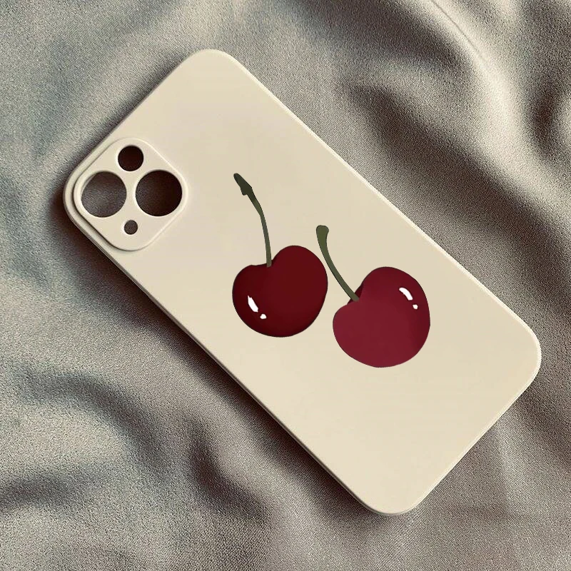 Чехол для телефона Cherry для iPhone 16 14 15 13 Pro Max 11 12 XR 7 8 Plus INS Korea, мягкий силиконовый чехол с милыми фруктами, черный, белый цвет, матовая сумка (art.: 3920ca51b2d01) - 3920ca51b2d01