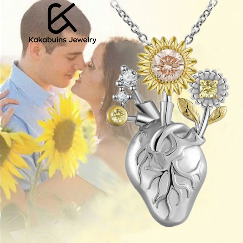 

Hip Hop Unique Heart Sunflower Crystal Pendant Jewelry Lady All-Match Holiday Gift Anniversary