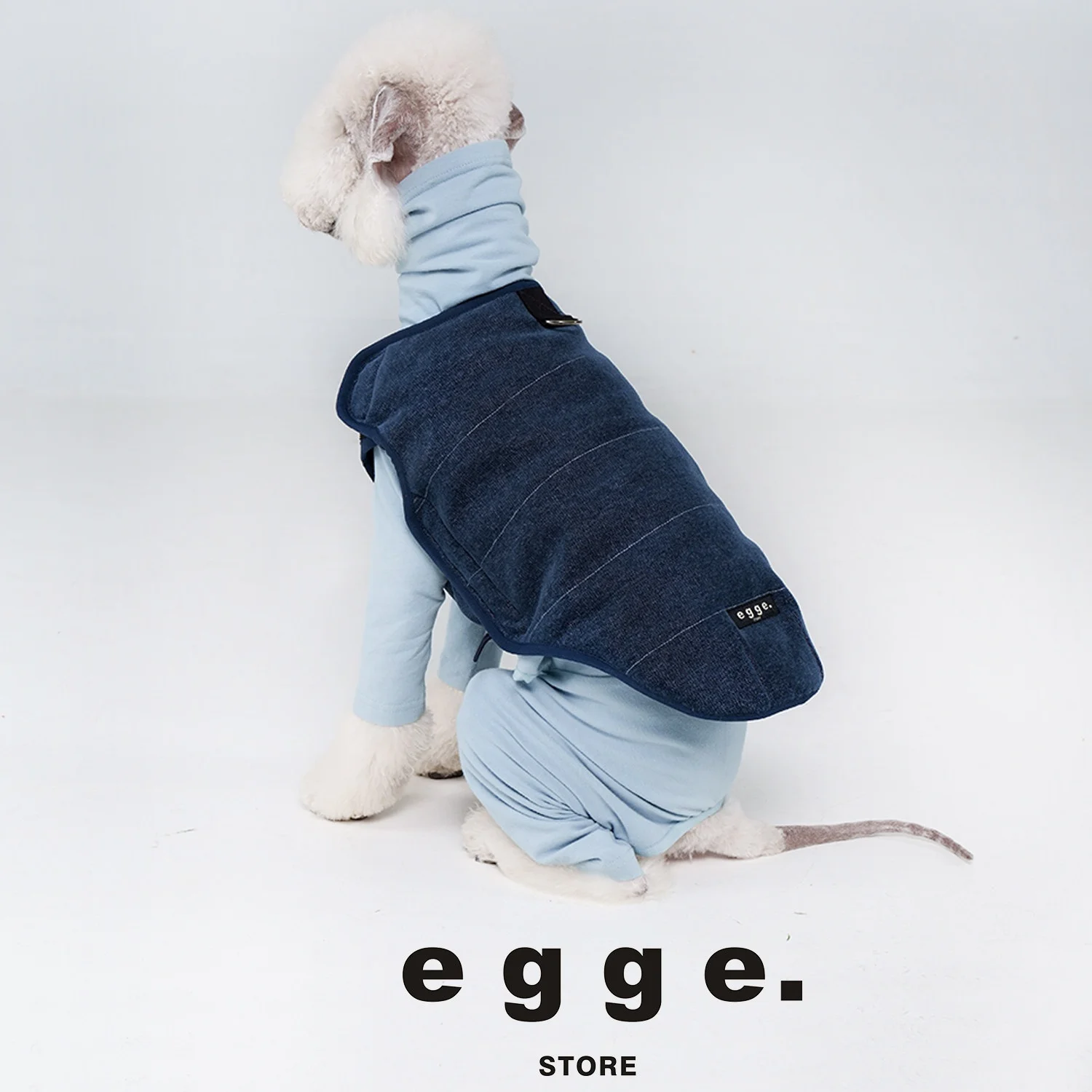 Фото Утепленная стеганая куртка-жилет EGGE под джинс для собак: желто-синяя, теплая и уютная, для итальянских грейхаундов, средних пород, виппетов и щенков весной №4