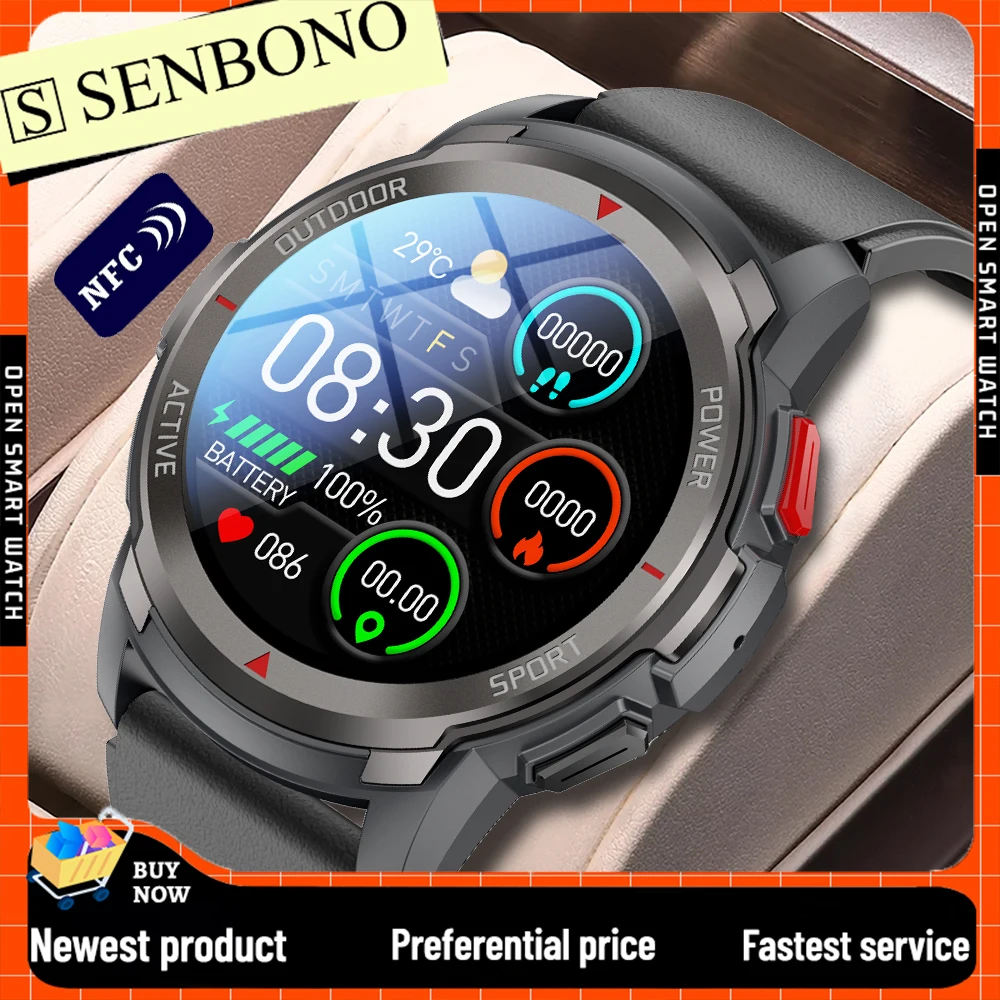 

Смарт-часы SENBONO мужские с NFC, поддержкой Bluetooth и Пульсометром