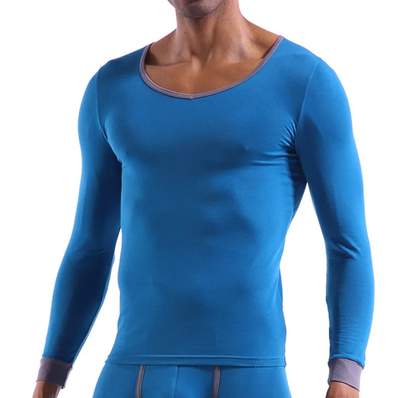 Mens Basic Underwear Long Johns Men Comfortable Cotton Slim Long Sleeve Top Large V-Neck Bottoming Shirt Solid Color Men T-Shirt