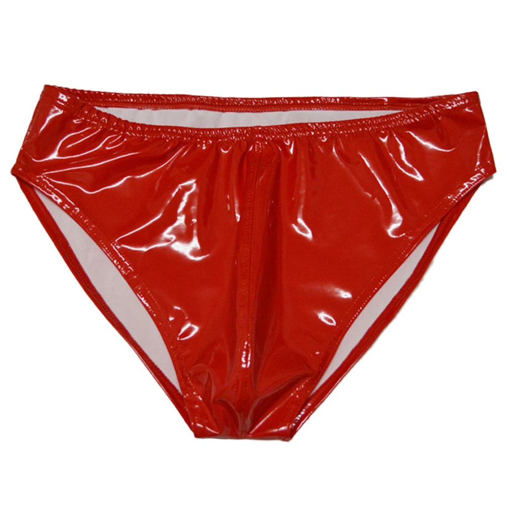 Men Sexy Shiny Latex Briefs Glossy U Convex Pouch Thong Panty Low Waist Cosy Wet Look Underwear Imitation Clubwear Underwear A50