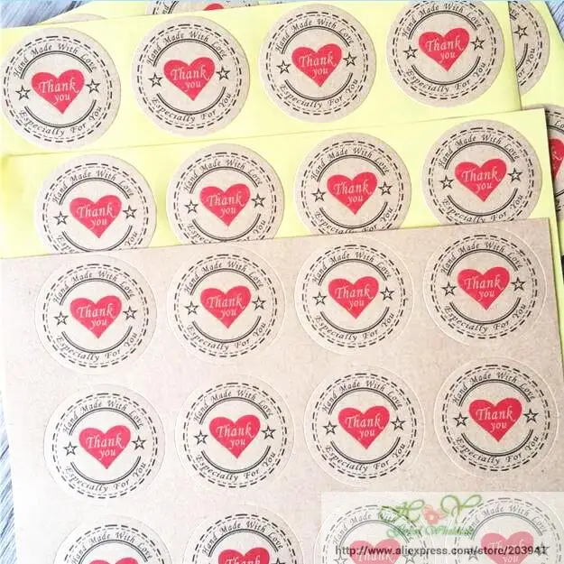 

100PCS "Thank you" Heart Round eco-friendly Kraft Stationery label seal sticker Students' DIY Retro label For handmade products