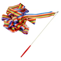 1 piece 4m rainbow color dance ribbon gym rhythmic gymnastics art gymnastic ballet streamer twirling rod