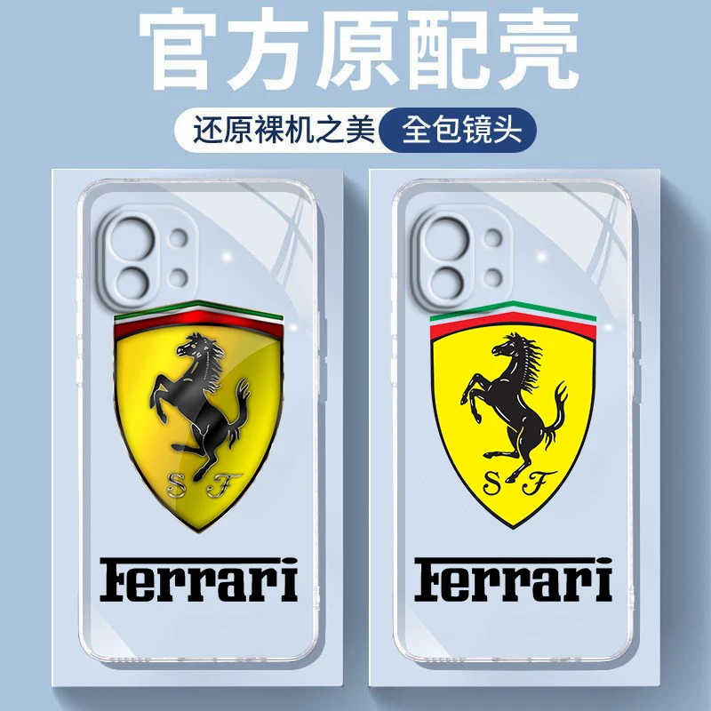 

Luxury Fashion Ferrari Logo For Xiaomi Mi 13 13Pro 12X 12 11 11T 11i 10T 10 Pro Lite Ultra 5G 9T Transparent Phone Case