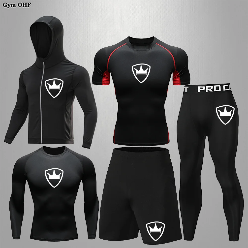 

Boys Sportswear 5Pce/Set Running Jogging Gym Wear Exercise Soccer Workout Kid's Tracksuit Gym Fitness Compression Sport Suit