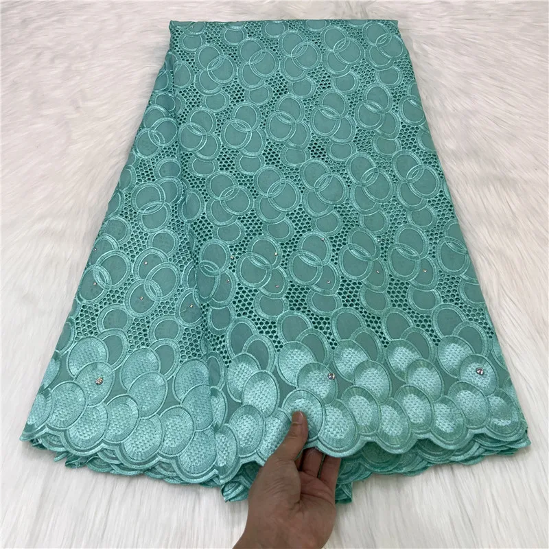 

5 Yard High Quality Dry Lace Fabric 2022 Latest Heavy Beaded Embroidery African 100% Cotton Swiss Voile Popular Dubai Style 7L6