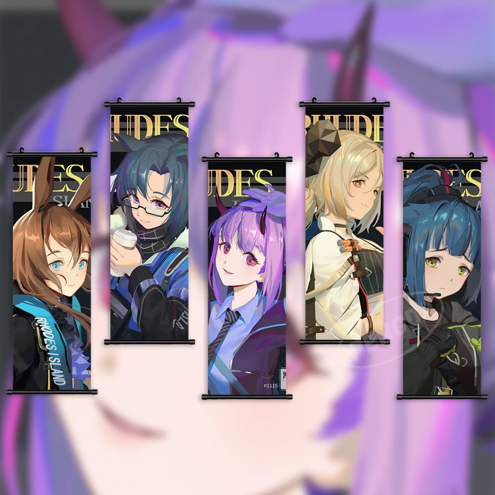 

HD Arknights Scrolls Canvas Hibiscus Print Picture Game Wall Artwork Vanilla Painting Ifrit Hanging Poster Home Room Decoration