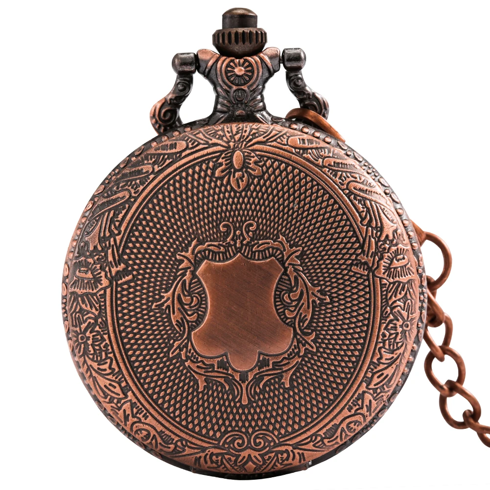 

Precious Gift Personalized Copper Vintage Shield Men Quartz Pocket Watch Thick Chain Cool Luxury Unisex Pendant Clock Souvenir
